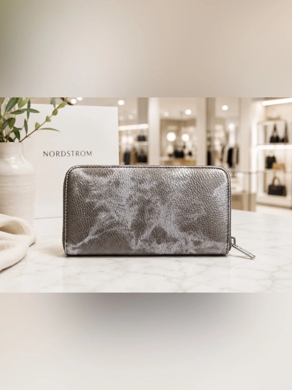 New Aimee Kestenberg Broadway Large Wallet in Pewter Metallic Distressed Wash